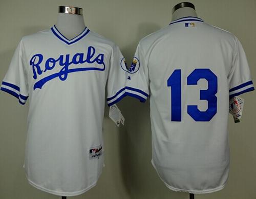 Royals #13 Salvador Perez White 1974 Turn Back The Clock Stitched MLB Jersey - Click Image to Close